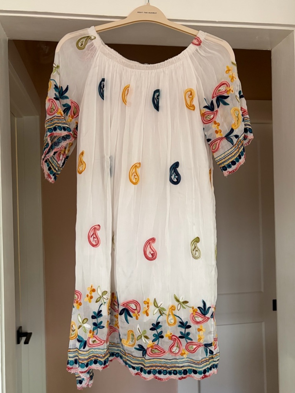 Mey White Cotton/Satin Dress with multicolor embroidery
